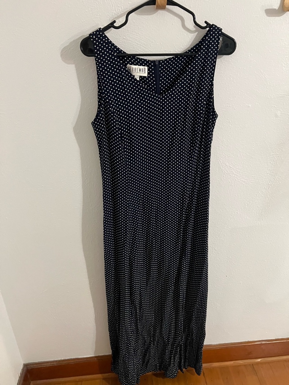 Braemar Vintage Navy Polka Dot Sleeveless Maxi Dress